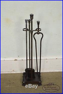 Arts & Crafts Antique Set of Hammered Iron Fireplace Tools