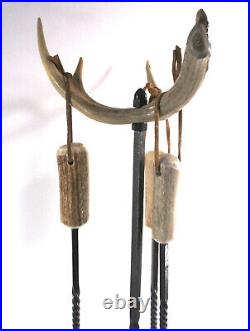 Authentic Deer Antler Fireplace Tool Set Cabin Rustic Decor