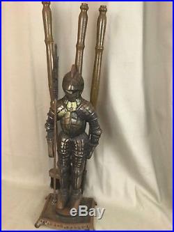 Awesome Vintage Suit of Armor Fireplace Tool Set Cast Iron RARE