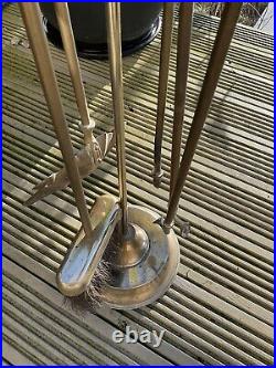 BRASS BALL TOP & TOOLS POKER SHOVEL TONGS BRUSH COMPANION SET. Large Fireplace