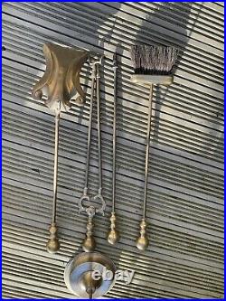 BRASS BALL TOP & TOOLS POKER SHOVEL TONGS BRUSH COMPANION SET. Large Fireplace