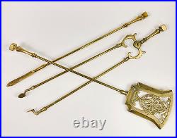 BRASS FIRE IRONS Antique Fireside Hearth VERY LARGE SOLID 26 Companion Tool Set