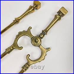 BRASS FIRE IRONS Antique Fireside Hearth VERY LARGE SOLID 26 Companion Tool Set