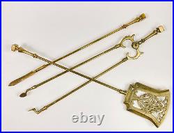 BRASS FIRE IRONS Antique Fireside Hearth VERY LARGE SOLID 26 Companion Tool Set