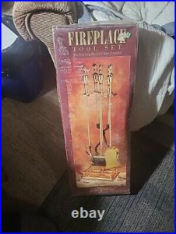 BRASS FIREPLACE 5-PIECE TOOL SET 31 INCHES TALL Highly Polished