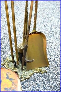 BRONZE Cast Brass Fireplace Complete Set Includes All Tending Tool Free Standing