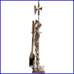 Barton Fireplace Tool Set 4-Piece Medieval Knight Style Cast-Iron Antique Brass