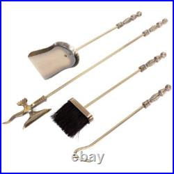 Barton Fireplace Tool Set 4-Piece Medieval Knight Style Cast-Iron Antique Brass