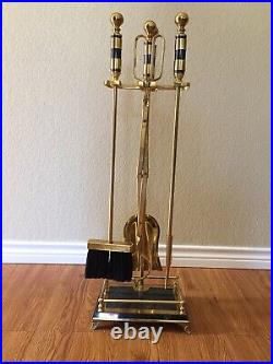 Beautiful Vintage Fireplace Tool Set Brass and Marble 5 Piece Good Condition