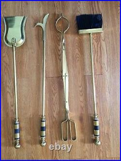 Beautiful Vintage Fireplace Tool Set Brass and Marble 5 Piece Good Condition