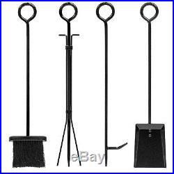 Best Choice Products Fireplace Log Rack with Hook, Broom, Shovel, Tong (Black)