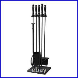 Black 5-Piece Fireplace Tool Set with Ball Handles and Square Base