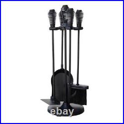 Black 5-Piece Mini Fireplace Tool Set with Spiral Handles