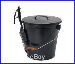 Black Ash Bucket with Shovel Fireplace Tools wood Stove Clean Fire Pail Lid Set
