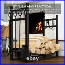 Black Firewood Rack with Fireplace Tools Outdoor Fire Pit Poker Set Wood Burning