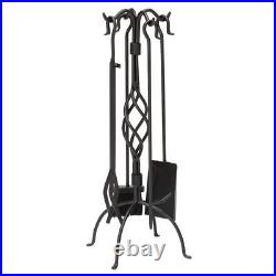 Black Wrought Iron 5-Piece Fireplace Tool Set with Center Weave