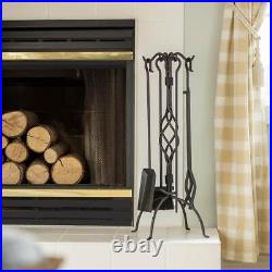 Black Wrought Iron 5-Piece Fireplace Tool Set with Center Weave