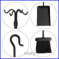 Black Wrought Iron 5-Piece Fireplace Tool Set with Center Weave