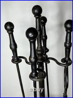 Black Wrought Iron Fireplace Tool Set 5-Piece with Stand Shovel Brush Poker Lifter