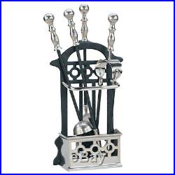 Black and Silver Victorian 4 Piece Fireside Companion Set Fire Place Tool Set