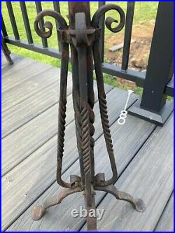 Blacksmith Hand Forged Fireplace Tools Primitive 4 Piece Set + Stand