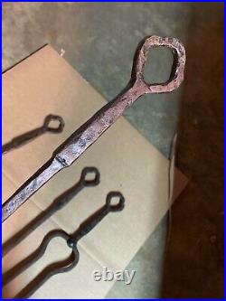 Blacksmith Hand Forged Fireplace Tools Primitive 4 Piece Set + Stand