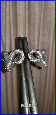 Blacksmith Hand Forged Rams Head Fireplace Tools with Stand/Holder NICE