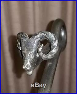 Blacksmith Hand Forged Rams Head Fireplace Tools with Stand/Holder NICE