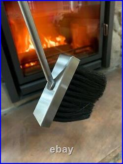 Brand New High End Fireplace Tool Set Polished Nickel/Steel, Base Oak