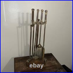 Brass 5 Piece Fireplace Tools And Stand MCM Cottagecore (as-is)