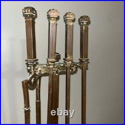 Brass 5 Piece Fireplace Tools And Stand MCM Cottagecore (as-is)
