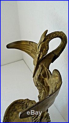 Brass Art Nouveau Fireplace Tool Set Stork At Pond Exceptional