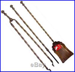 Brass Barley Twist Fireplace Tool Accessory Set Antique 1850s English 61cm / 24