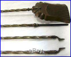 Brass Barley Twist Fireplace Tool Accessory Set Antique 1850s English 61cm / 24