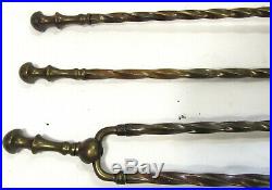 Brass Barley Twist Fireplace Tool Accessory Set Antique 1850s English 61cm / 24