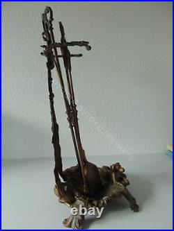 Brass Baroque Fireplace Tool Set Hunting Theme With Game / Rifle / Dog