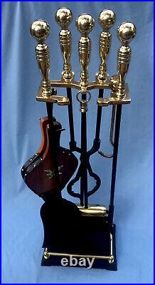 Brass & Black Fire Place Tool Set Six Piece Beautiful Quality Built Excellent