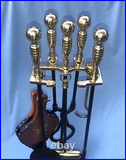 Brass & Black Fire Place Tool Set Six Piece Beautiful Quality Built Excellent