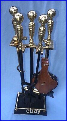 Brass & Black Fire Place Tool Set Six Piece Beautiful Quality Built Excellent