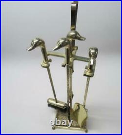 Brass Duck Head VTG Figural Fireplace Tool Stand Set Brush Shovel