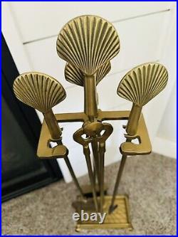 Brass Fireplace Sea Shell Tool Set 5 pcs set Vintage