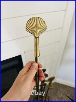 Brass Fireplace Sea Shell Tool Set 5 pcs set Vintage