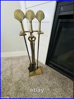 Brass Fireplace Sea Shell Tool Set 5 pcs set Vintage