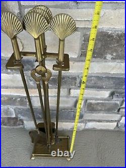 Brass Fireplace Sea Shell Tool Set 5 pcs set Vintage