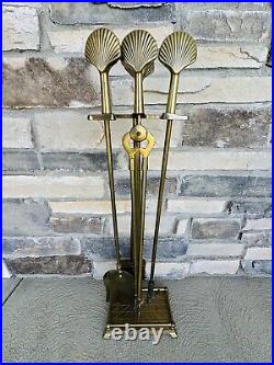 Brass Fireplace Sea Shell Tool Set 5 pcs set Vintage