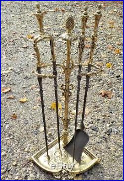 Brass Fireplace Tool Set Antique Excellent Condition