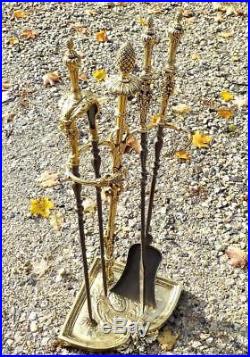 Brass Fireplace Tool Set Antique Excellent Condition