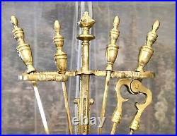 Brass Fireplace Tool Set English Victorian Vintage RARE style 5 Pc Set