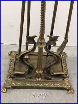 Brass Fireplace Tool Set With Fish Rare Vintage