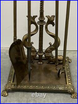 Brass Fireplace Tool Set With Fish Rare Vintage